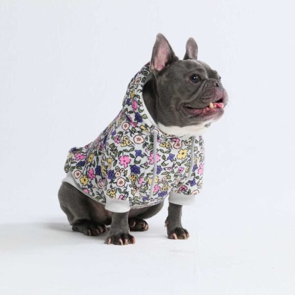 Vintage Flower Dog Hoodie - Light Grey - Image 4