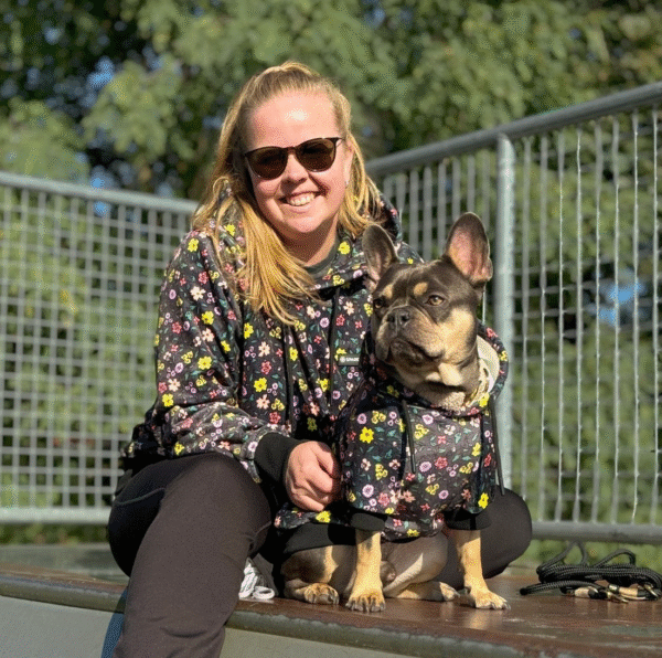 Vintage Flower Dog Hoodie - Black - Image 5