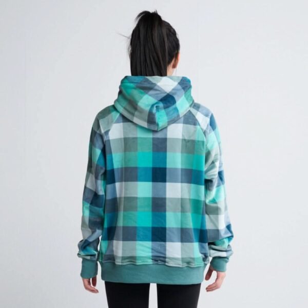 Velvet Human Hoodie - Turquoise Checkered - Image 5