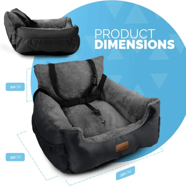 FurDreams Dog Car Seat – Plush & Cozy Pet Booster Seat for Small Dogs & Cats with Storage Pocket, Safety Leash, Waterproof Liner, and Non-Slip Base - Image 2