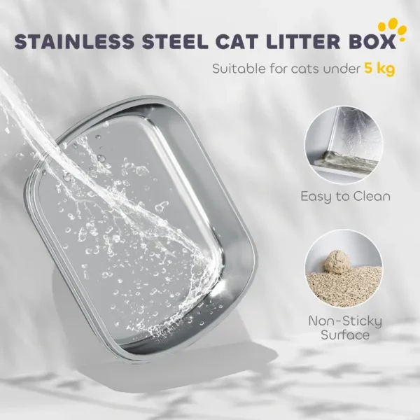 PawHut Stainless Steel Cat Litter Box, Extra Large Metal Cat Litter Tray with Lid, Scoop, Filter Bags, White - Image 8