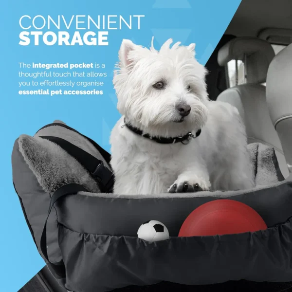 FurDreams Dog Car Seat – Plush & Cozy Pet Booster Seat for Small Dogs & Cats with Storage Pocket, Safety Leash, Waterproof Liner, and Non-Slip Base - Image 4