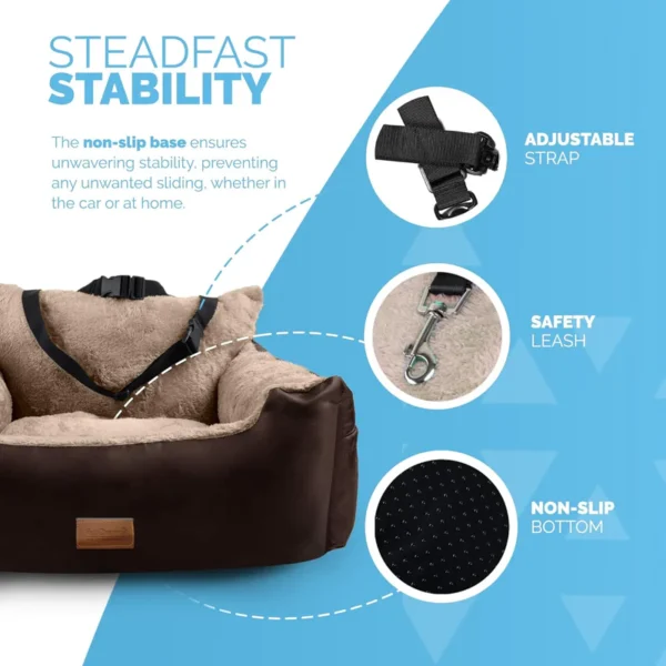 FurDreams Dog Car Seat – Plush & Cozy Pet Booster Seat for Small Dogs & Cats with Storage Pocket, Safety Leash, Waterproof Liner, and Non-Slip Base - Image 3