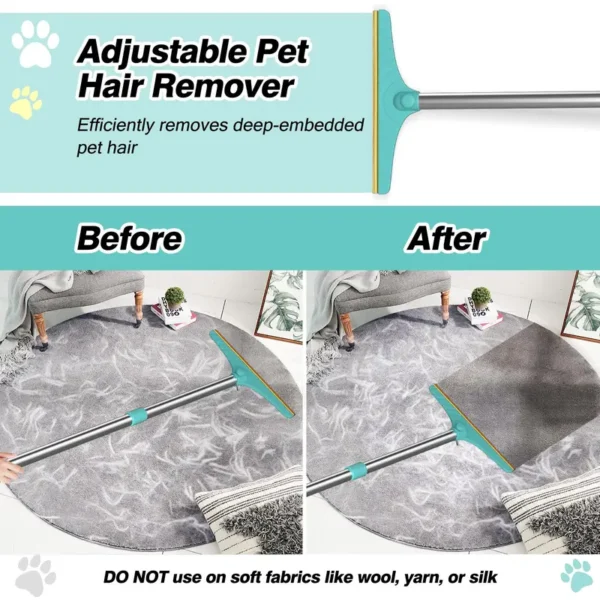 Carpet Rake for Pet Hair Removal, Reusable Cat Dog Hair Remover with 45’’ Long Handle Advanced Lint Remover - Image 4
