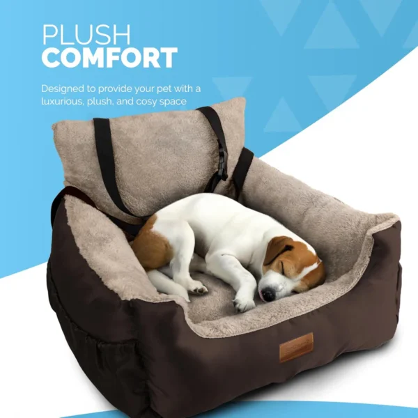 FurDreams Dog Car Seat – Plush & Cozy Pet Booster Seat for Small Dogs & Cats with Storage Pocket, Safety Leash, Waterproof Liner, and Non-Slip Base - Image 5