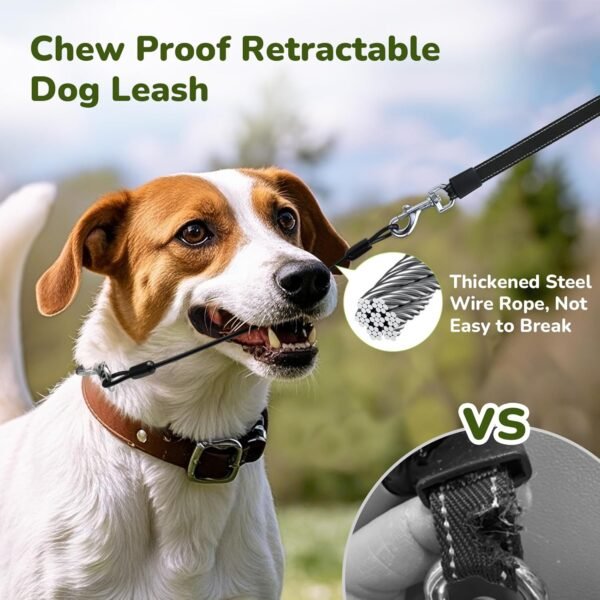 Pecute 10m/32ft Retractable Dog Lead with Poo Bag Holder, Chew Proof Dog Leash with 360° Tangle-Free Extended, Anti-Slip Handle & Quick Brake Button, Suitable for Dogs Up to 50kg/110lbs in Weight - Image 4