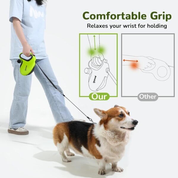 Pecute 10m/32ft Retractable Dog Lead with Poo Bag Holder, Chew Proof Dog Leash with 360° Tangle-Free Extended, Anti-Slip Handle & Quick Brake Button, Suitable for Dogs Up to 50kg/110lbs in Weight - Image 10