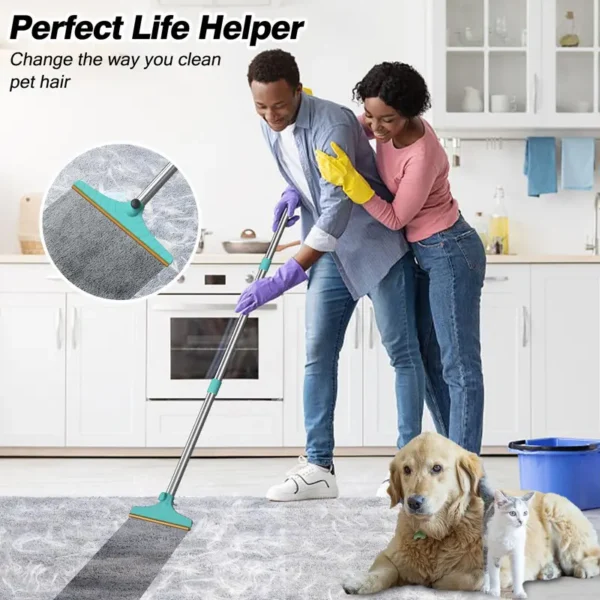 Carpet Rake for Pet Hair Removal, Reusable Cat Dog Hair Remover with 45’’ Long Handle Advanced Lint Remover - Image 5