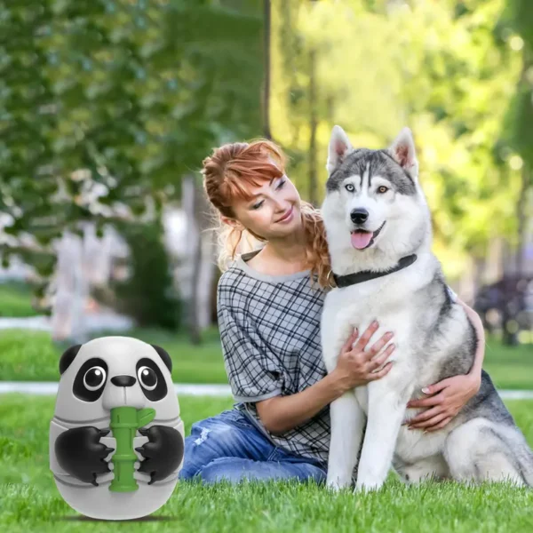 PuchoⓇ Indestructible Dog Toys. Quality Strong Milk Scented Toothbrush Ball for Aggressive Chewers. Durable Squeaky Natural Rubber Chew Toy. Elegantly Gift Boxed Panda, For Medium to Large Dogs. - Image 2