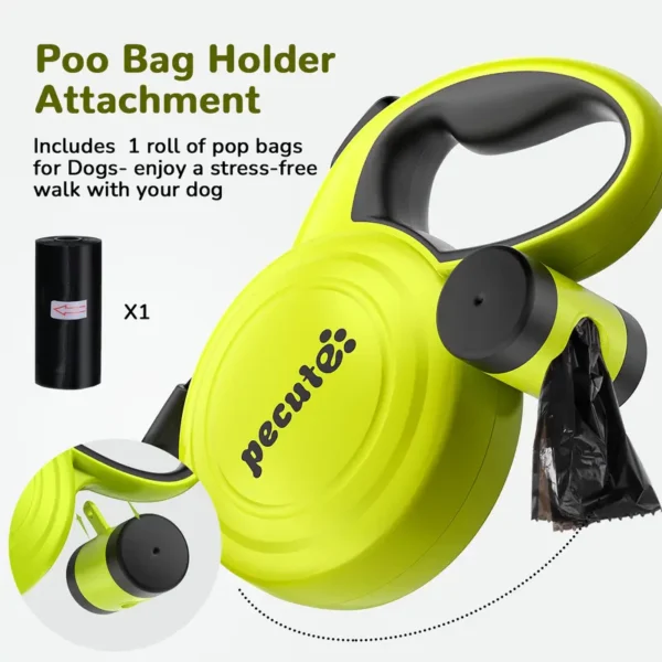Pecute 10m/32ft Retractable Dog Lead with Poo Bag Holder, Chew Proof Dog Leash with 360° Tangle-Free Extended, Anti-Slip Handle & Quick Brake Button, Suitable for Dogs Up to 50kg/110lbs in Weight - Image 5