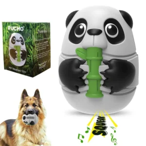 PuchoⓇ Indestructible Dog Toys. Quality Strong Milk Scented Toothbrush Ball for Aggressive Chewers. Durable Squeaky Natural Rubber Chew Toy. Elegantly Gift Boxed Panda, For Medium to Large Dogs.