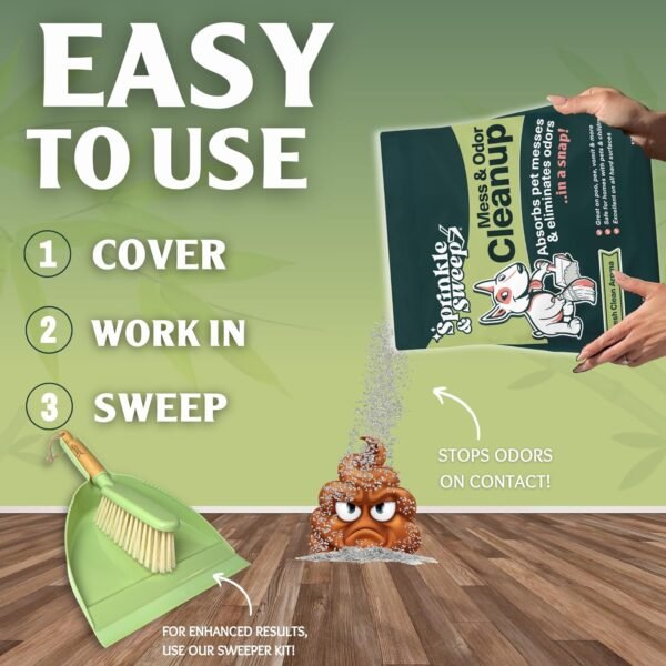 Sprinkle & Sweep Pet Accident Cleanup for all Hard Surface-4 Bag + Sweeper Kit (15oz Each) - Image 4