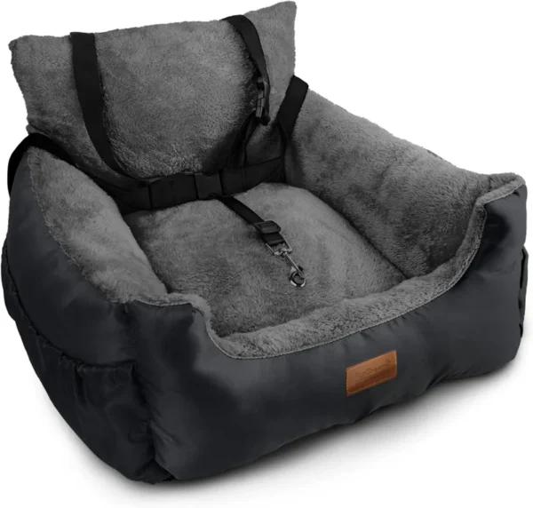 FurDreams Dog Car Seat – Plush & Cozy Pet Booster Seat for Small Dogs & Cats with Storage Pocket, Safety Leash, Waterproof Liner, and Non-Slip Base - Image 10