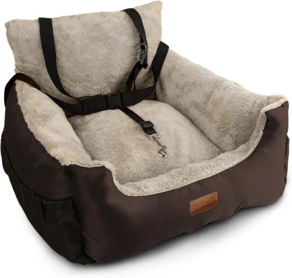FurDreams Dog Car Seat – Plush & Cozy Pet Booster Seat for Small Dogs & Cats with Storage Pocket, Safety Leash, Waterproof Liner, and Non-Slip Base - Image 9