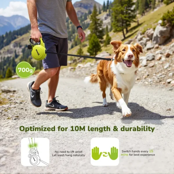 Pecute 10m/32ft Retractable Dog Lead with Poo Bag Holder, Chew Proof Dog Leash with 360° Tangle-Free Extended, Anti-Slip Handle & Quick Brake Button, Suitable for Dogs Up to 50kg/110lbs in Weight - Image 2
