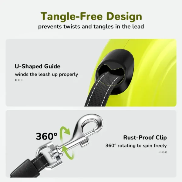 Pecute 10m/32ft Retractable Dog Lead with Poo Bag Holder, Chew Proof Dog Leash with 360° Tangle-Free Extended, Anti-Slip Handle & Quick Brake Button, Suitable for Dogs Up to 50kg/110lbs in Weight - Image 7