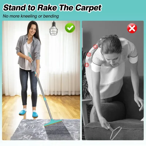 Carpet Rake for Pet Hair Removal, Reusable Cat Dog Hair Remover with 45’’ Long Handle Advanced Lint Remover - Image 6