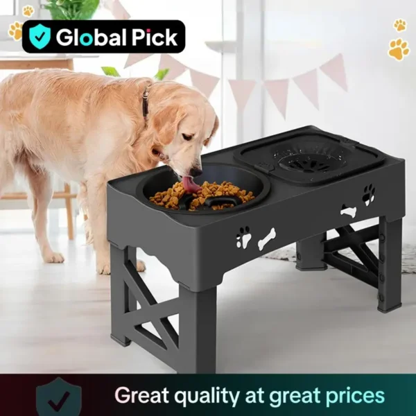 Elevated Pet Dog Bowls Slow Feeder,Adjustable Raised Dog Bowl,Food+Water Bowls