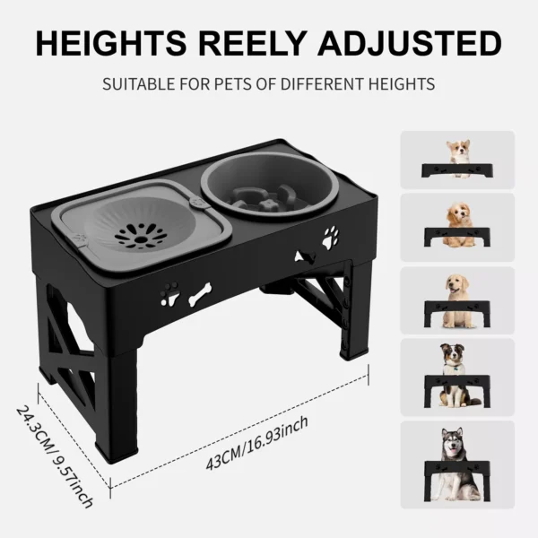 Elevated Pet Dog Bowls Slow Feeder,Adjustable Raised Dog Bowl,Food+Water Bowls - Image 7